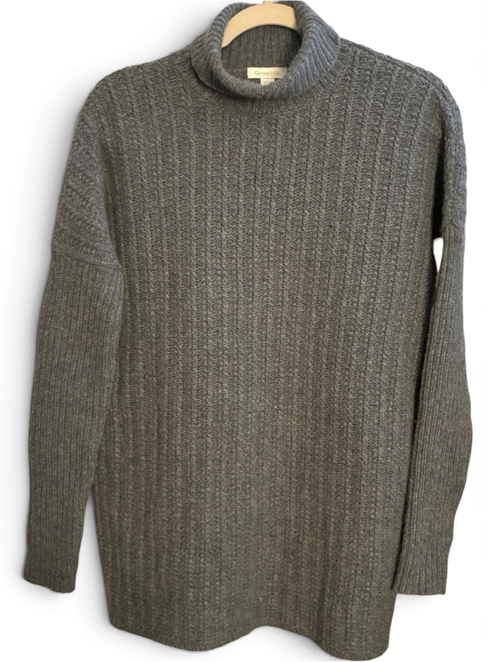 GARNET HILL Lamb’s Wool Angora Blend Gray Turtleneck Tunic Comfy Relaxed Fit XS